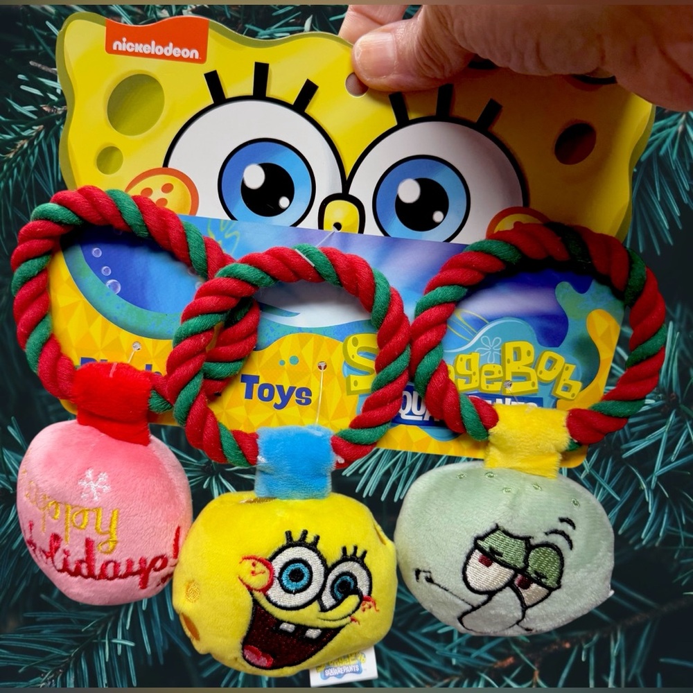 Nickelodeon SpongeBob dog toy rope pull squeak Christmas ornaments pet lover new